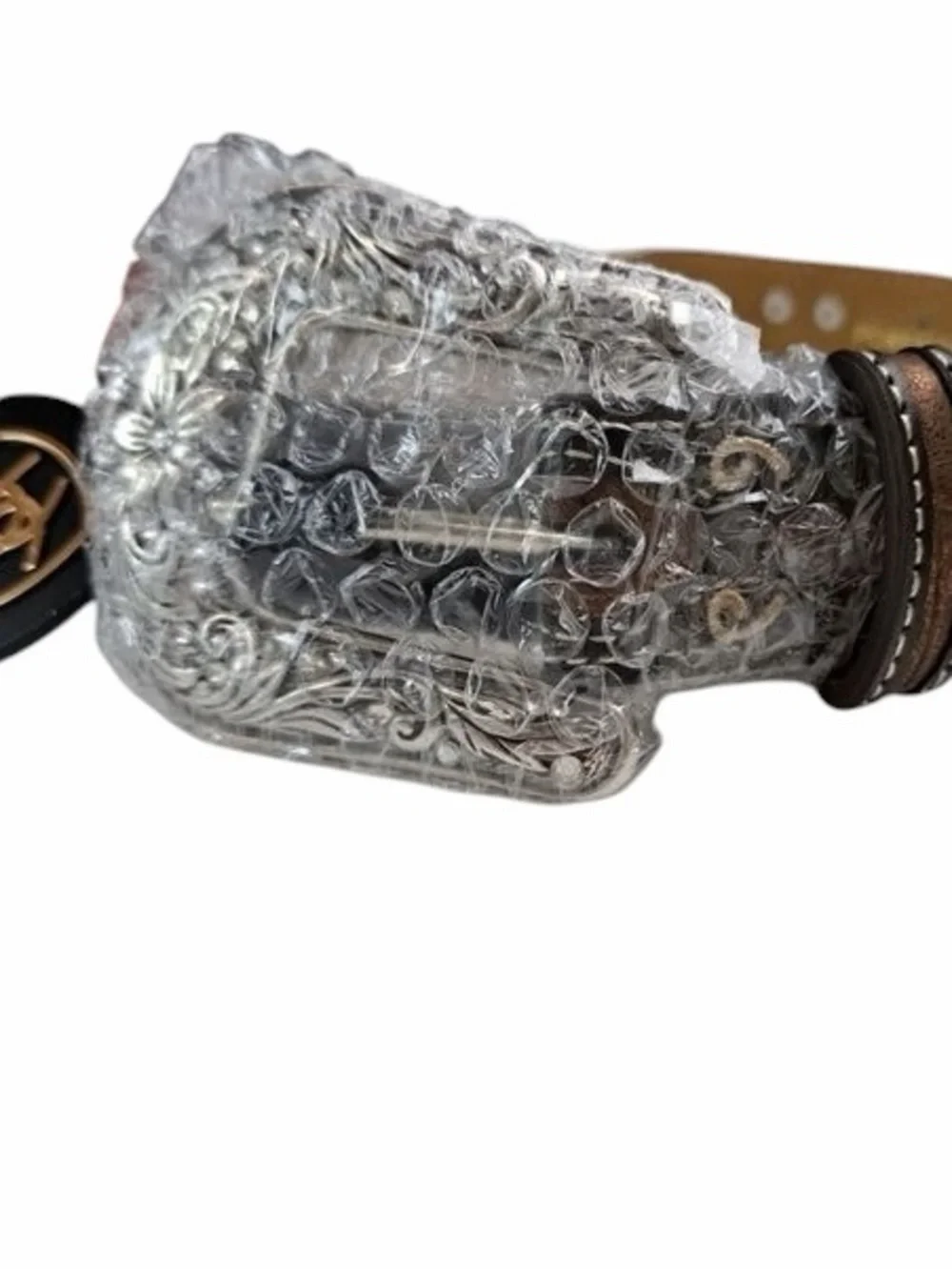 Ariat Girls Western Leather Belt Size 20 Brown Tooled Cross Concho Silver Buckle